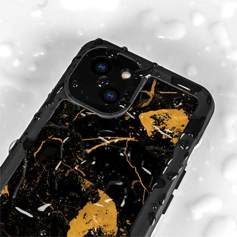 Black and Gold Scattered Marble iPhone 15 Plus Waterproof Case